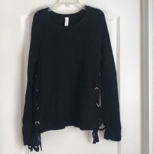 Black Knit Sweater - lace up sides